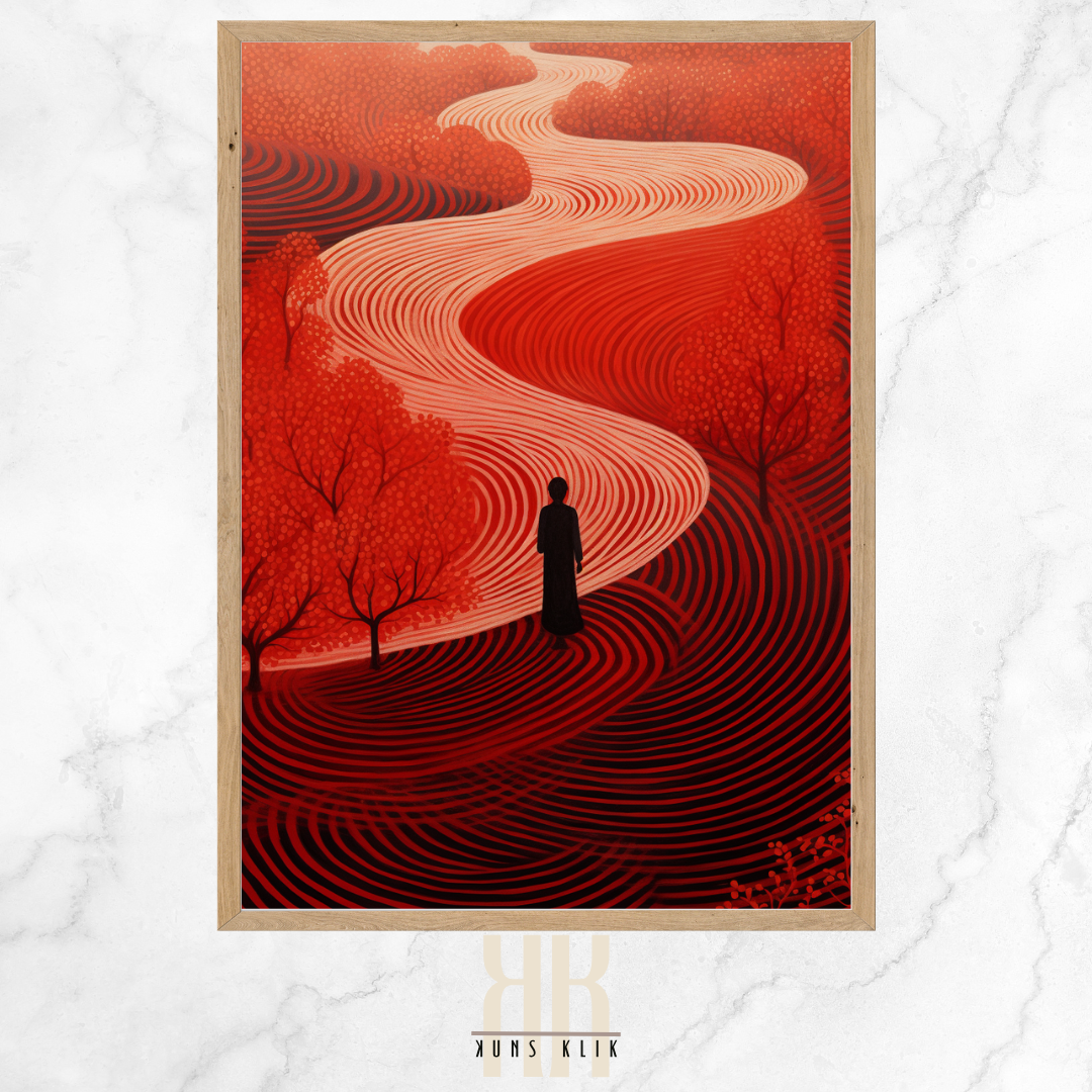 Modern Silhouette in Red Landscape Art Print