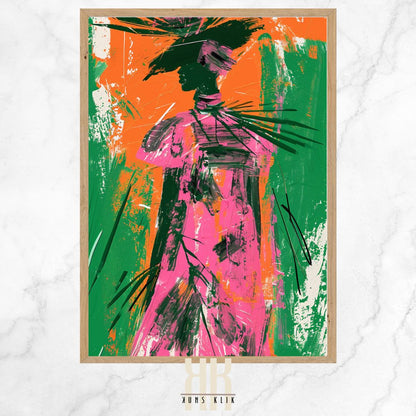 High Fashion Floral Art Print with Neon Colours