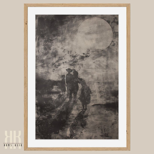 Abstract Figures in the Night Black and White Vintage Etching