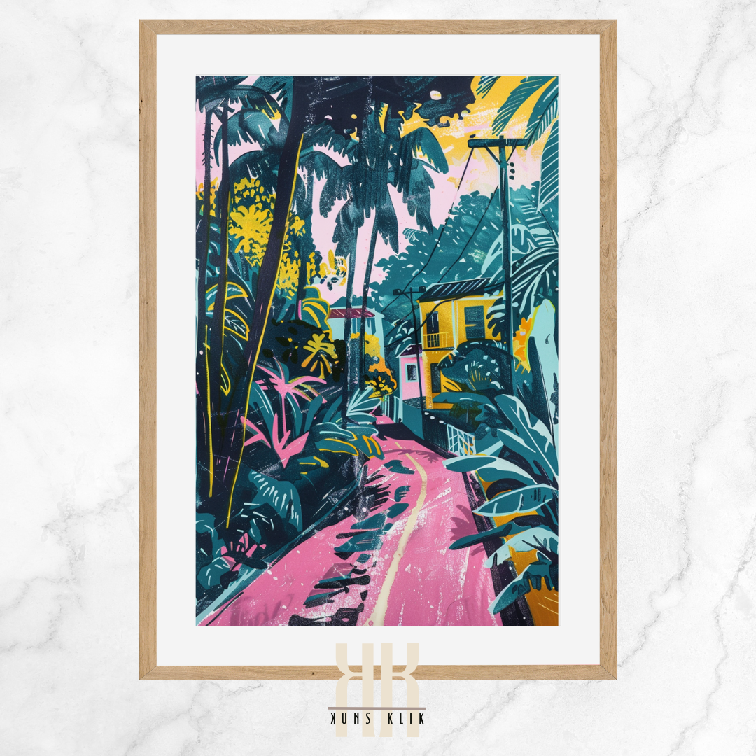 Cuban Paradise Poster – Vibrant City Streets & Lush Greenery