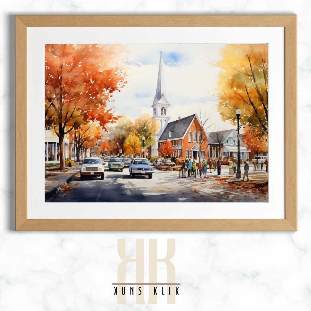 Charming Town Fall Scene Wall Art