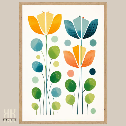 Floral Minimalist Art Print in Yellow Blue Green