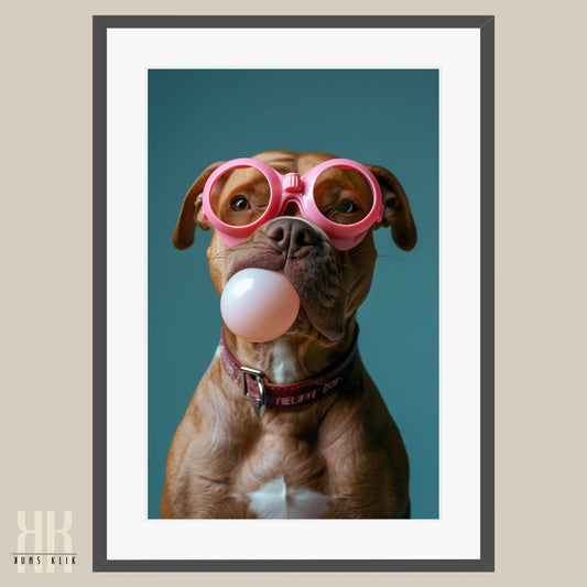 Pitbul Blowing Bubble Pet Portrait Art Print