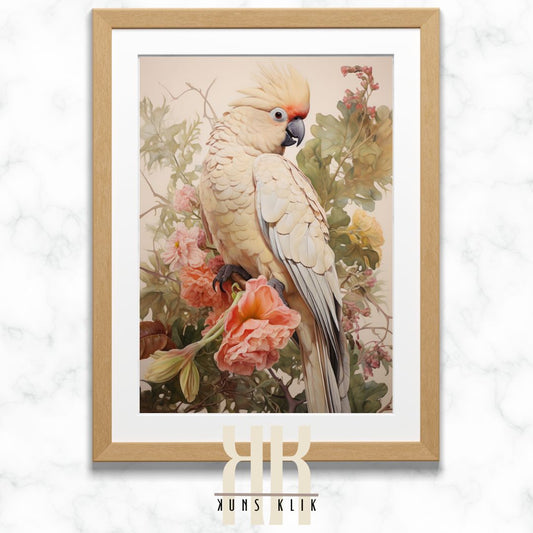 Pastel Colour Bird and Flower Wall Art Print