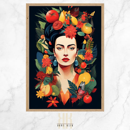 Vibrant Maximalist Frida Flower Crown Canvas