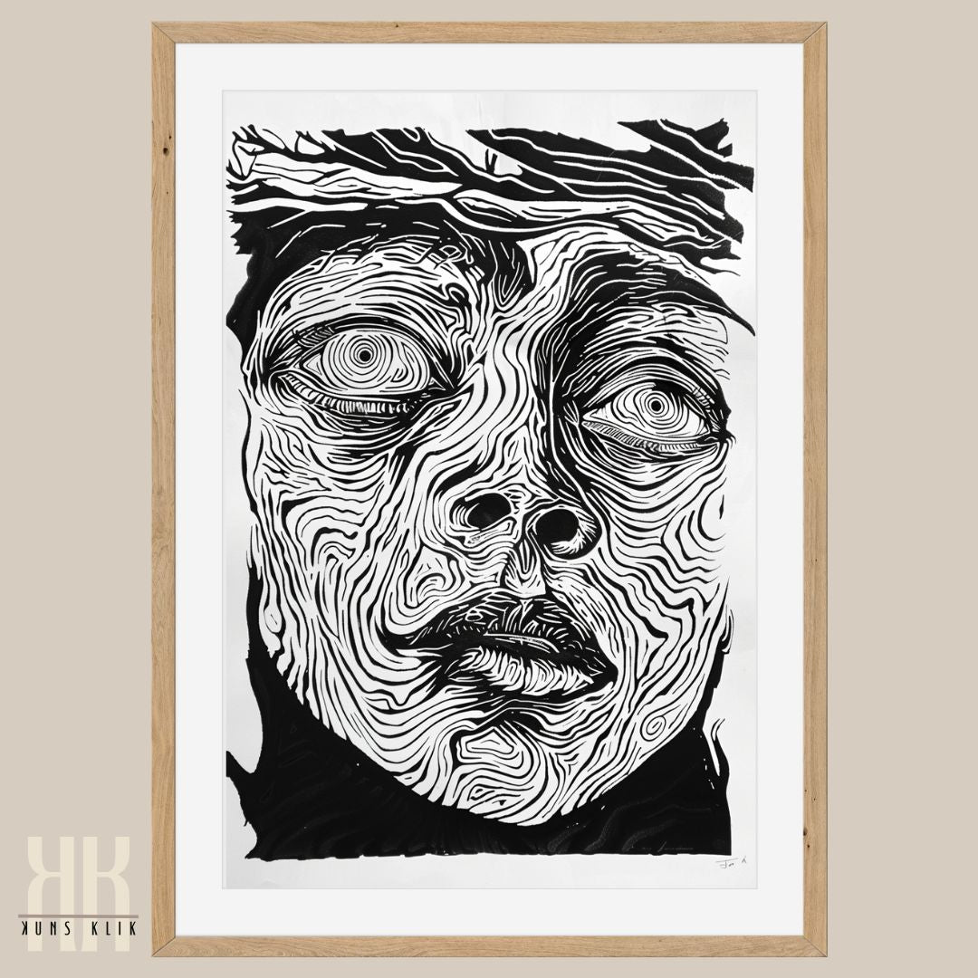 Abstract Line Art Portrait Black and White Art Print