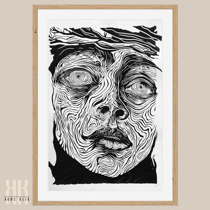 Abstract Line Art Portrait Black and White Art Print