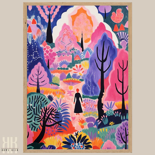Playful Abstract Landscape with Trees and Mountains