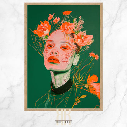 Vivid Floral Fashion Portrait Print in Bold Colours