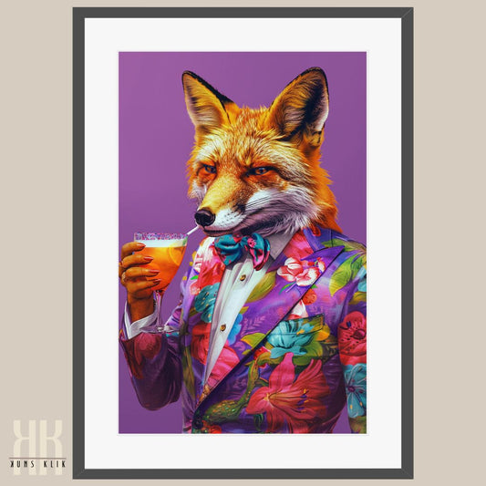 Fox in Tropical Suit Holding Drink