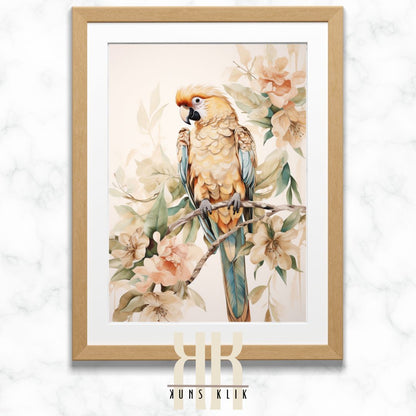 Beige and Pastel Vintage Parrot Wall Art