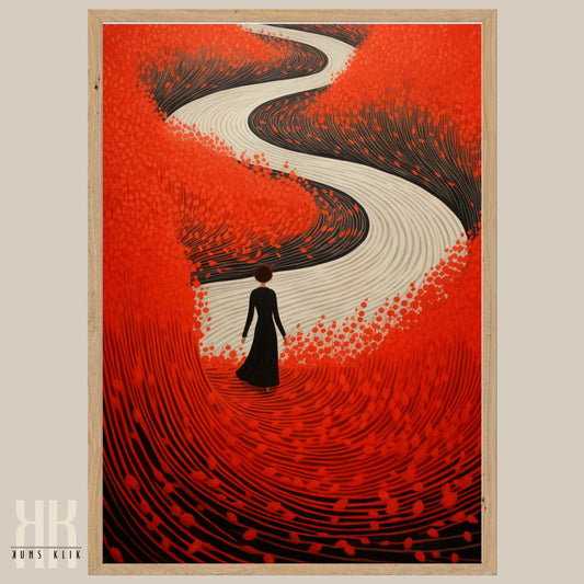 Modern Red Minimalist Path Artwork