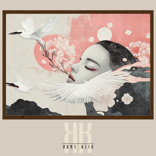 Japanese-Inspired Floral Portrait - Sophisticated Home Art
