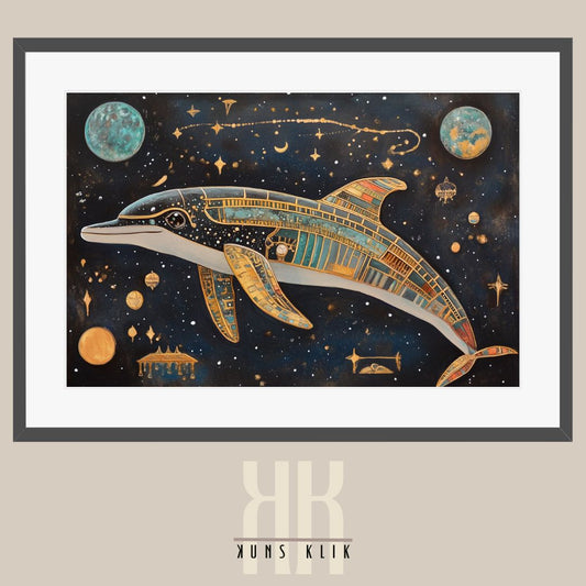Ethereal Dolphin Swimming in the Stars - Astral Art Poster
