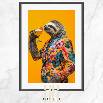 Sloth in Vibrant Suit with Drink