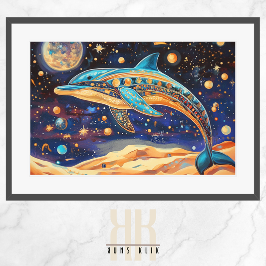 Dreamy Space Dolphin Art - Ethereal Egyptian Galaxy Print