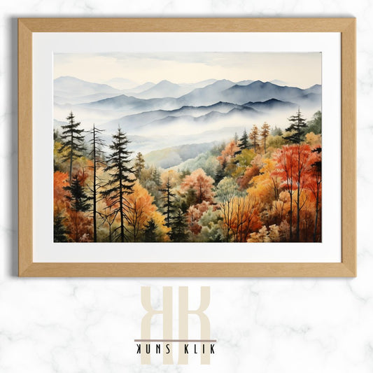 Fall Foliage Mountain Range Art