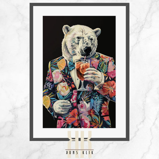 Polar Bear in Bold Floral Blazer