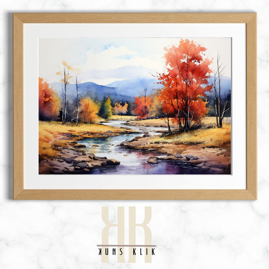 Fall Trees and River Landscape Wall Art