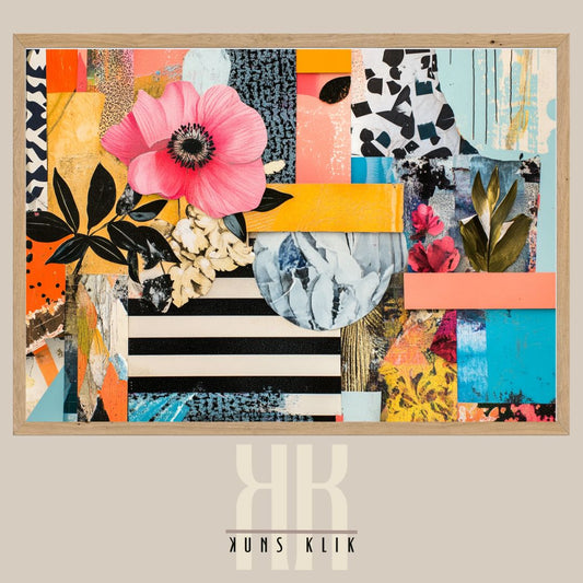 Floral Maximalist Wall Art – Mixed Media Print with Bright Colours