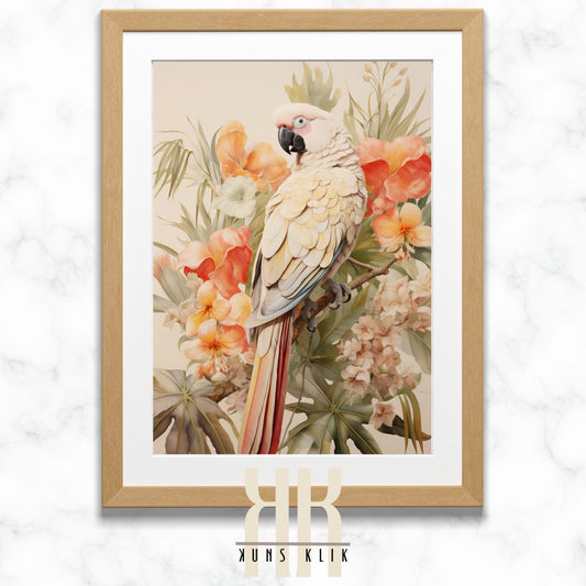 Large Parrot Canvas Print with Flowers