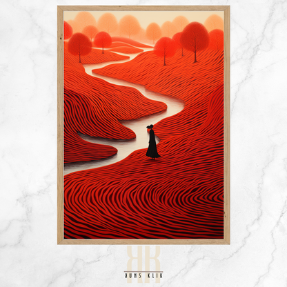 Art Print of Figure in Abstract Red Landscape