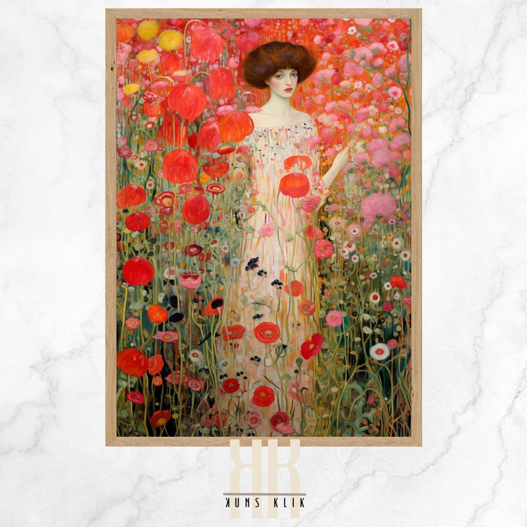 Gustav Klimt Inspired Floral Woman Art Print