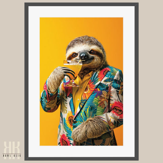 Sloth with Cocktail in Floral Suit