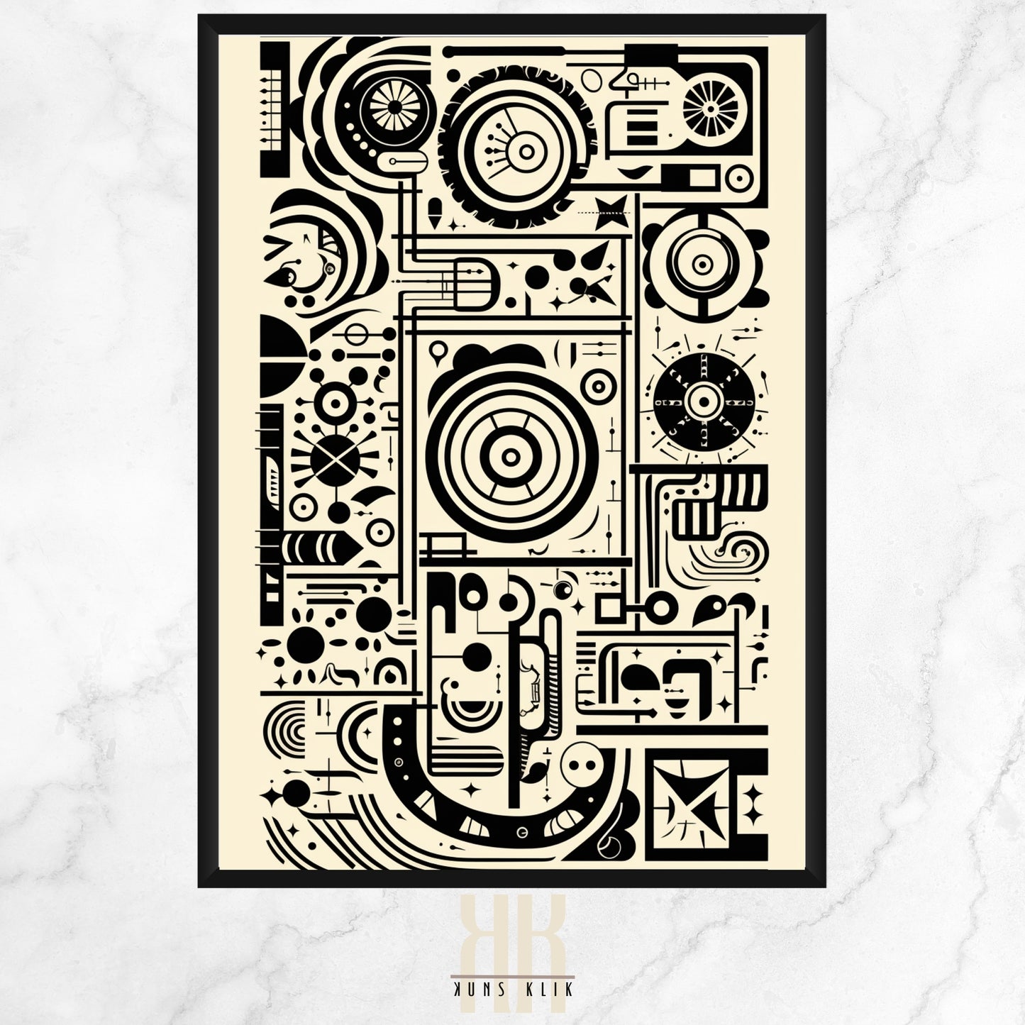  This artwork is an intricate example of modern graphic design, likely created using digital tools and techniques. It features a highly detailed and symmetrical composition reminiscent of circuitry or a complex machine layout.