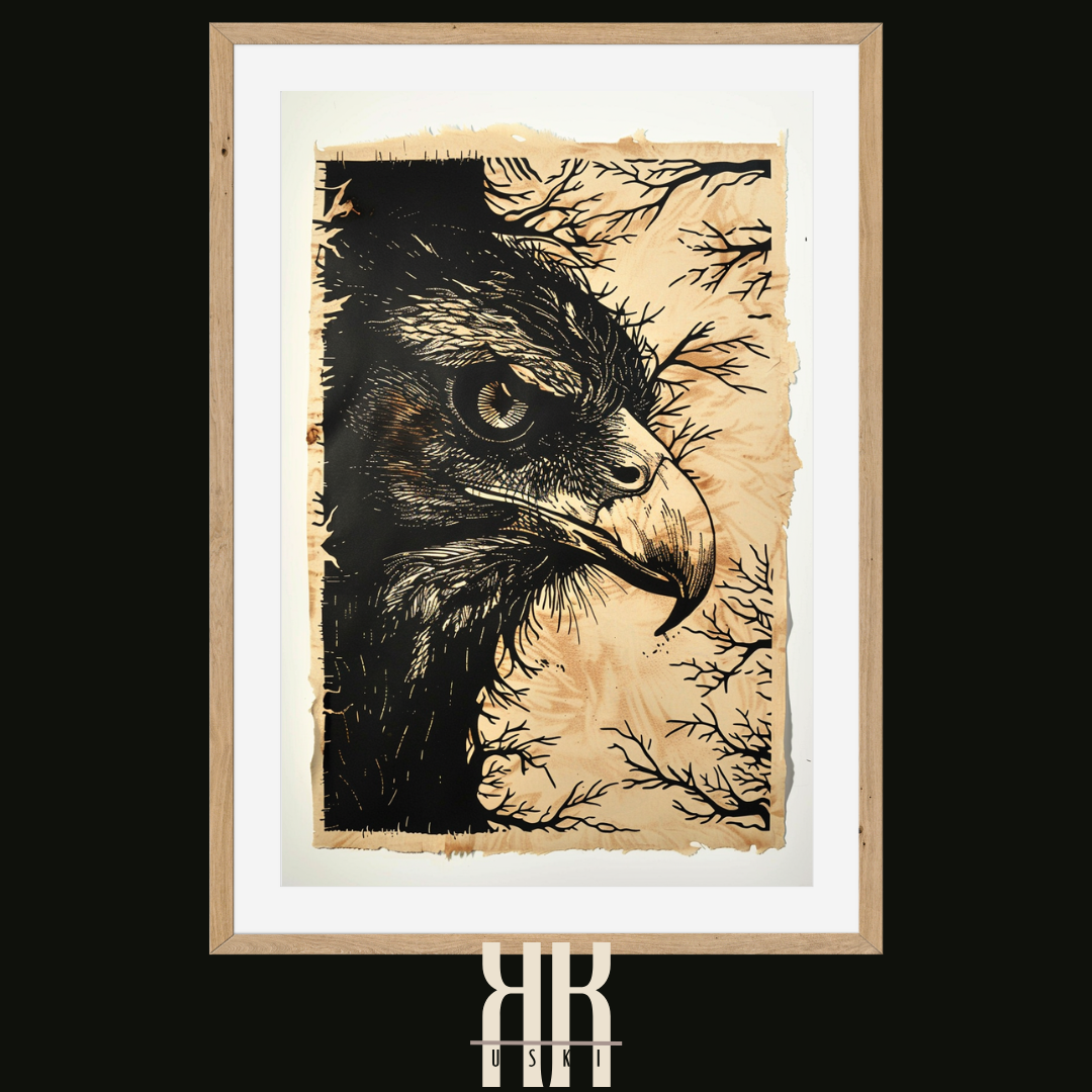 Vintage Etching of Eagle in Black Ink