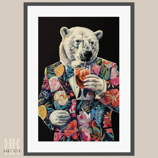 Polar Bear in Bold Floral Blazer