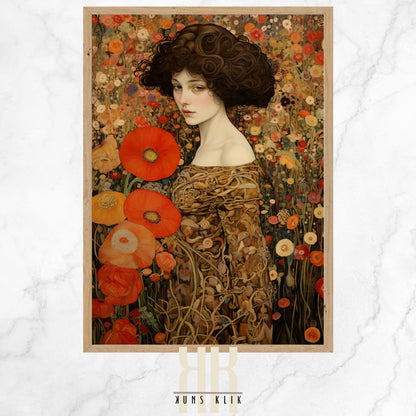 Elegant Art Nouveau Floral Portraits of Women Print