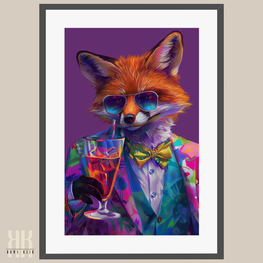 Fox Dressed as Human Having a Cocktail