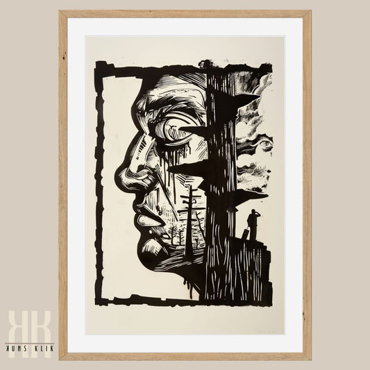 Abstract Portrait Etching of Man in a Urban Scape