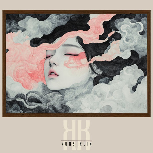 Surreal Woman Face Art Print - Elegant Monochrome Home Decor