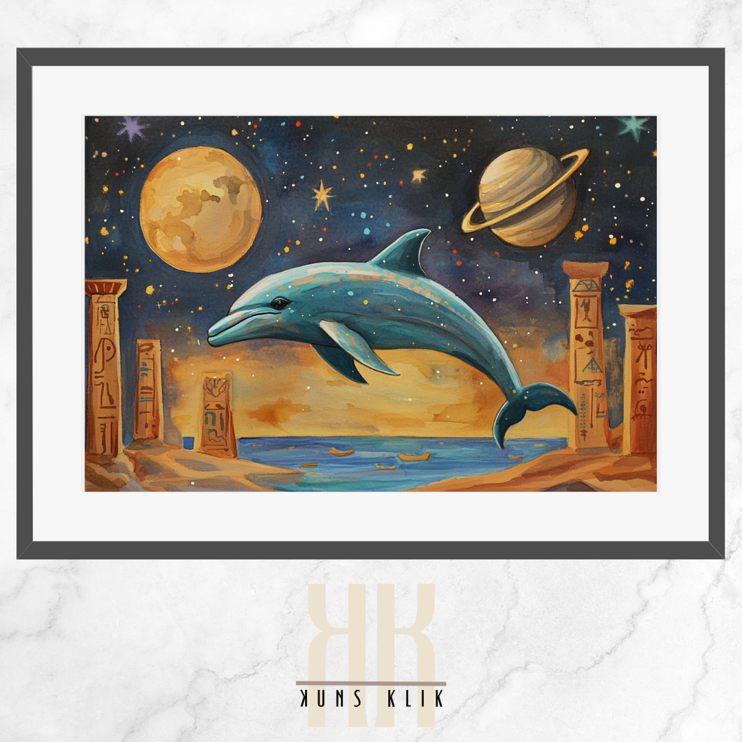 Ancient Egyptian Dolphin in Space - Mythical Ocean Universe Art