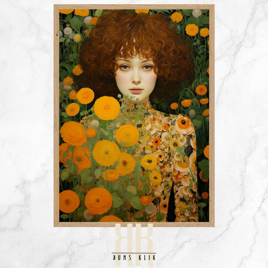 Gustav Klimt Inspired Floral Woman Canvas Wall Art