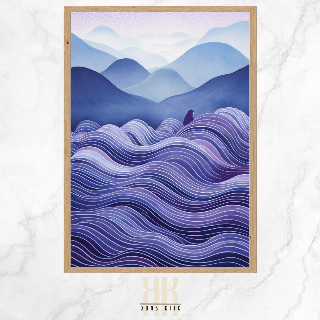 Mystical Minimalist Art Prints with Abstract Mountains and Waves