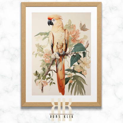 Tropical Parrot and Flowers Art Print