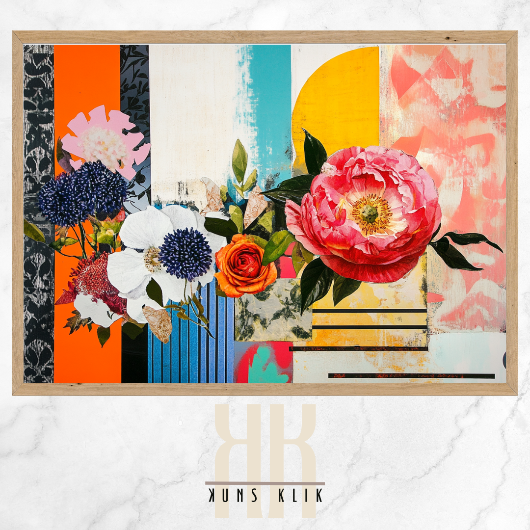 Expressive Collage Wall Art – Vintage Glam with Vibrant Florals