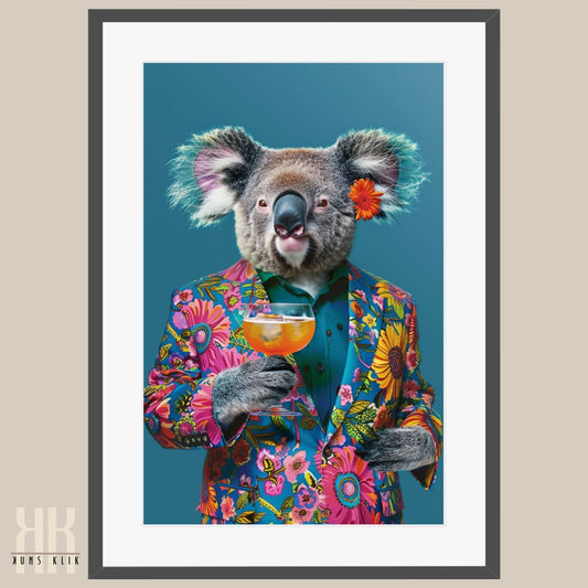 Koala in Stylish Jacket with Drink