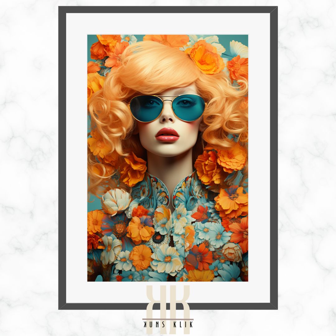 Floral Colourful Maximalist Female Portrait Print