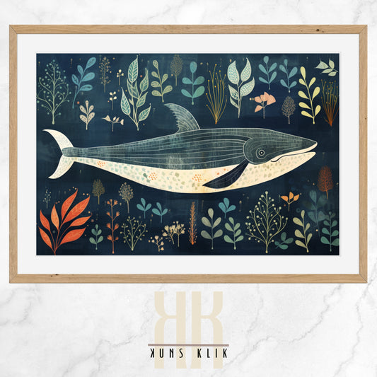 Scandinavian Whale Folk Art Print - 4