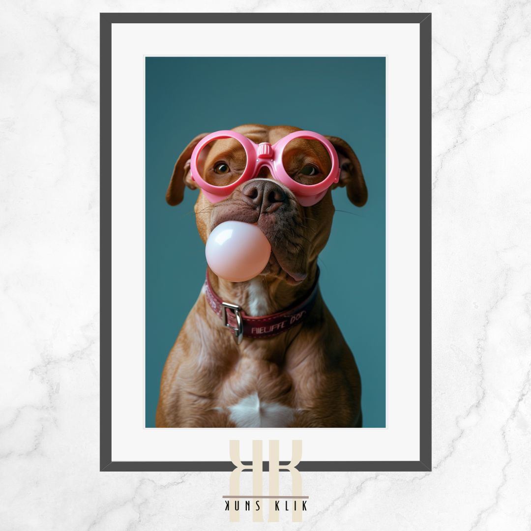 Pitbul Blowing Bubble Pet Portrait Art Print