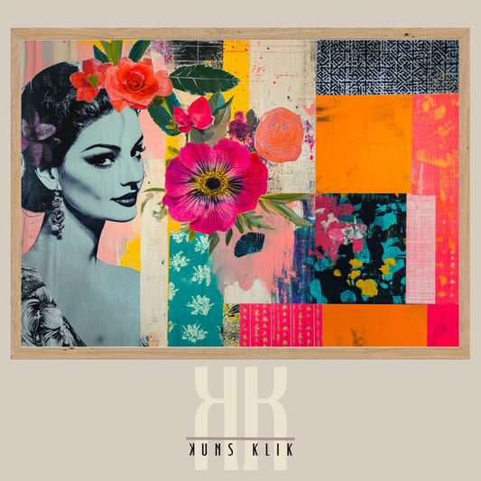 Vibrant Maximalist Collage Art Print – Bold Floral Mixed Media Wall Decor