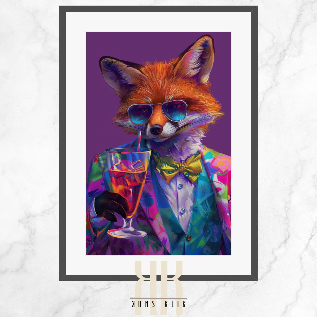 Fox Dressed as Human Having a Cocktail