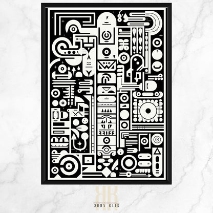  This artwork is an intricate example of modern graphic design, likely created using digital tools and techniques. It features a highly detailed and symmetrical composition reminiscent of circuitry or a complex machine layout.