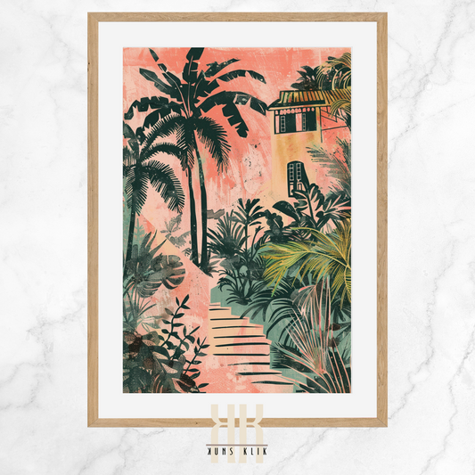 Caribbean Getaway Art Print – Exotic Island Jungle & Ocean Breeze