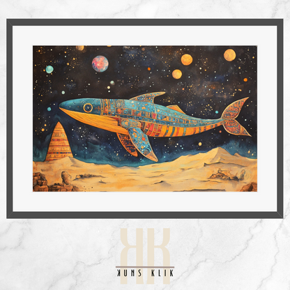 Egyptian-Inspired Whale in Outer Space - Galactic Fantasy Print