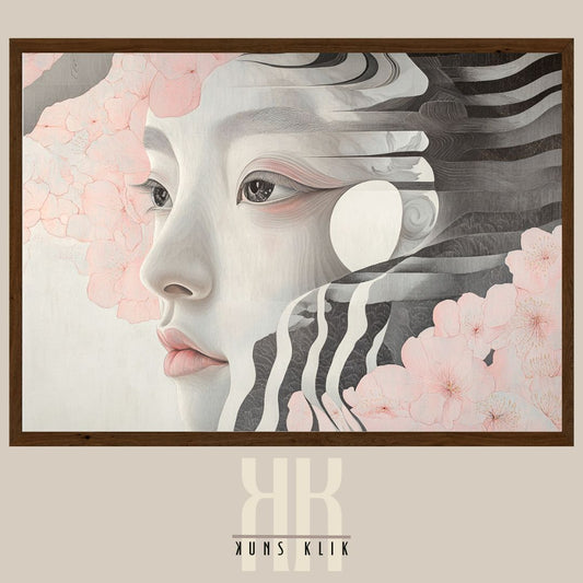 Minimalist Asian-Inspired Face Art - Abstract Line Drawing Poster